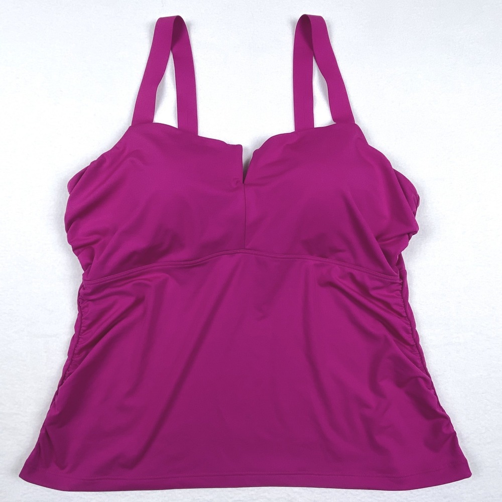 Athleta Magenta Pink Ruched Tankini Swim Top 38D/DD Adjustable Straps